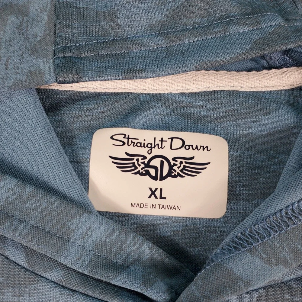 Straight Down Mens XL Blue Camo Performance Hoodie Pullover Zip Pocket Active